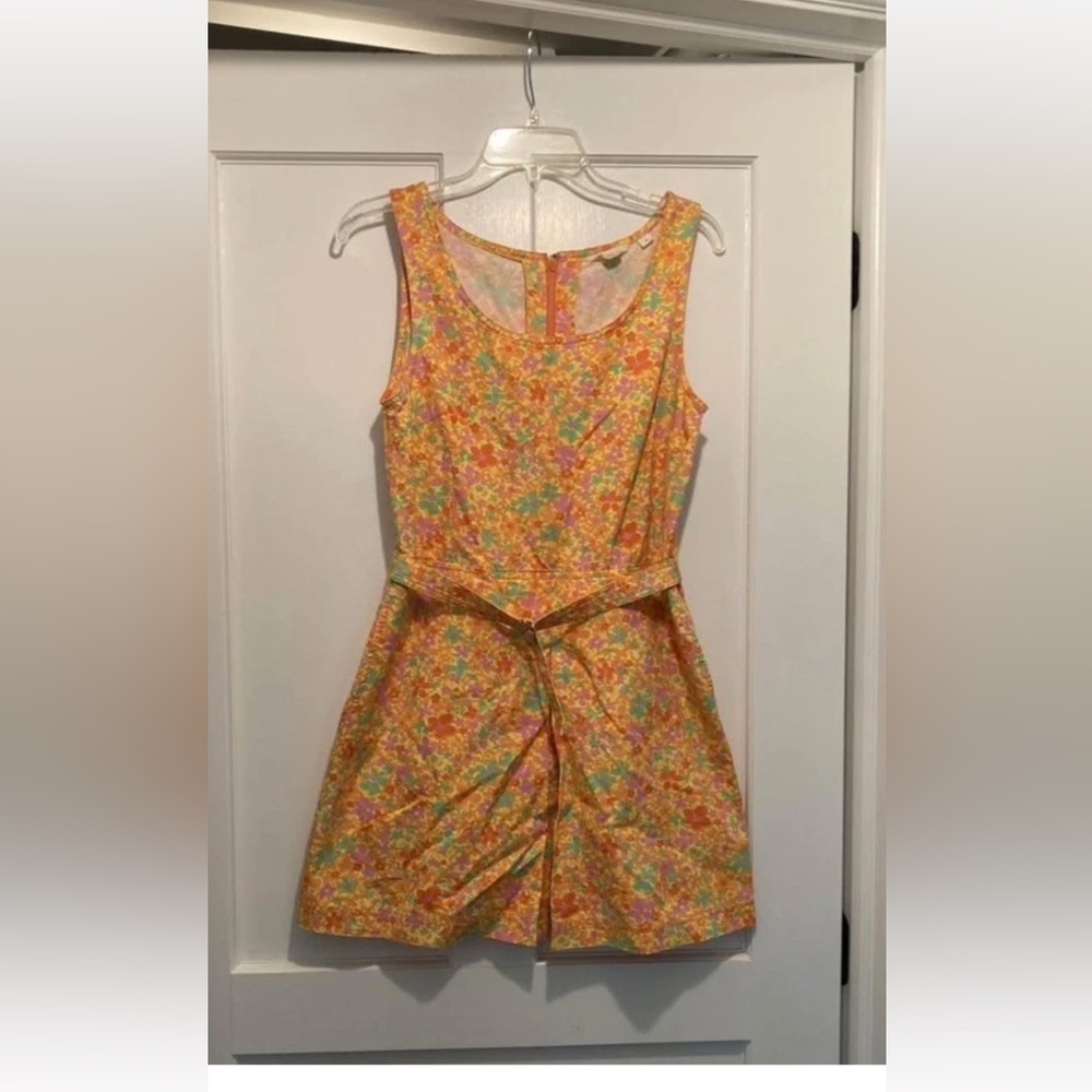 Vintage J. Crew Cotton Sun Dress w Belt & Pockets Sz 8 Floral Multi Color